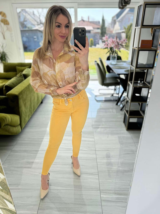 UNI - Mintás áttetsző alkalmi blúz sárga