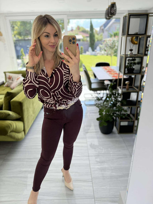 UNI - Mintás blúz. Bordó