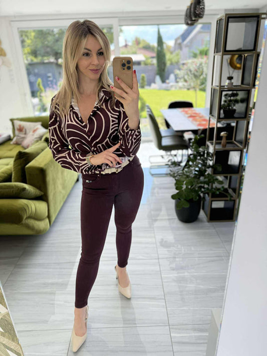 UNI - Mintás blúz. Bordó