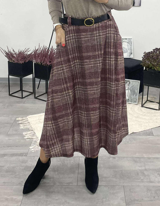 KÁTYA - Kockás maxi szoknya. Bordó