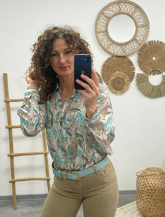 FLOWER - Virágmintás Blúz. Türkiz