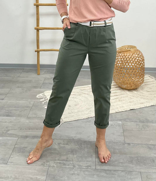 LCK - Gumis derekú laza nadrág.Khakizöld