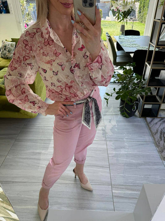 BUTTERFLY - Mintás muszlin blúz. Rózsaszín