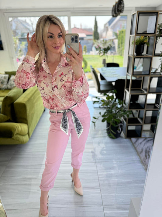 BUTTERFLY - Mintás muszlin blúz. Rózsaszín