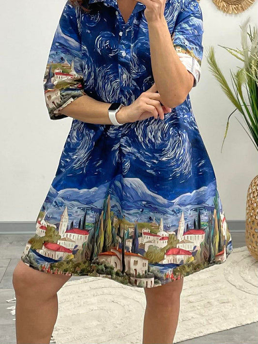 LANA - A vonalú vászon ruha. Kék