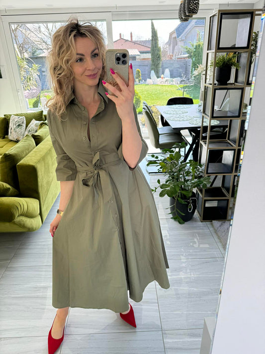 SWEET MISS - Vászon ruha. Khaki zöld