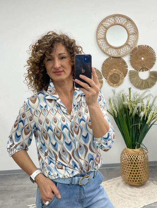 FILIPPA - Mintás jégselyem blúz. Világoskék