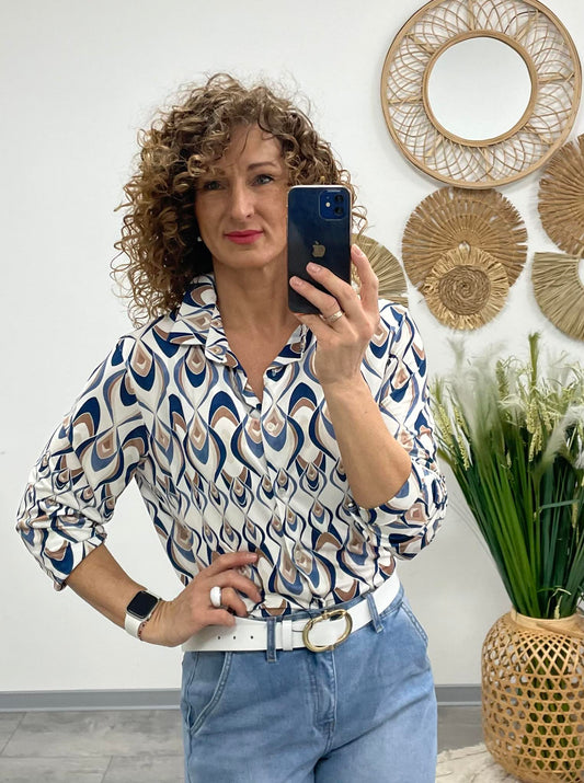 FILIPPA - Mintás jégselyem blúz. Sötétkék