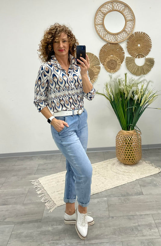 FILIPPA - Mintás jégselyem blúz. Sötétkék