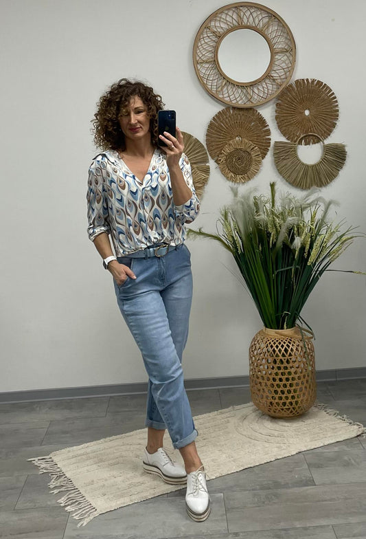 FILIPPA - Mintás jégselyem blúz. Világoskék