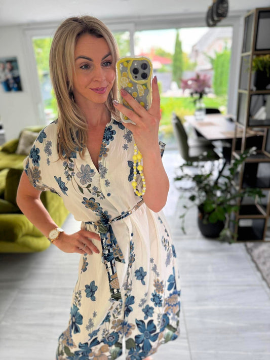 ELINA - Nyomott mintás ingruha. Fehér