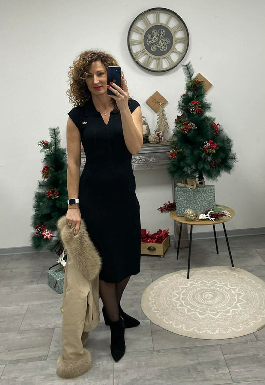 SWEET - Bordás kötött ruha. Fekete