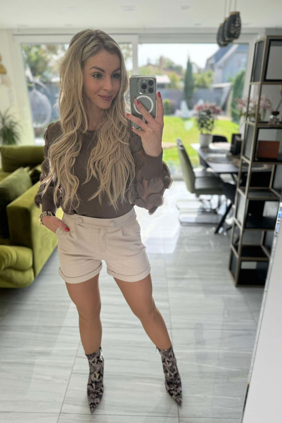 VALENTINA - Szövet rövid nadrág. Világos bézs