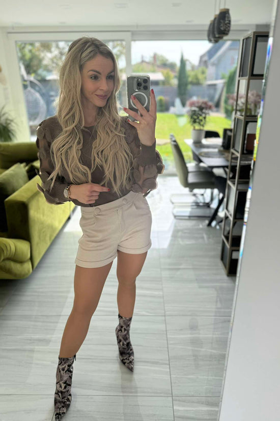 VALENTINA - Szövet rövid nadrág. Világos bézs