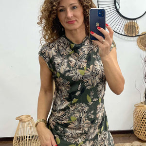 ELLA - Oldalt rakott maxi selyem ruha. Khaki