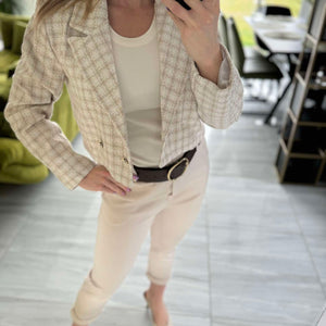 ZÁLI - Buklé boleró arany csillogó szállal. Világos drapp