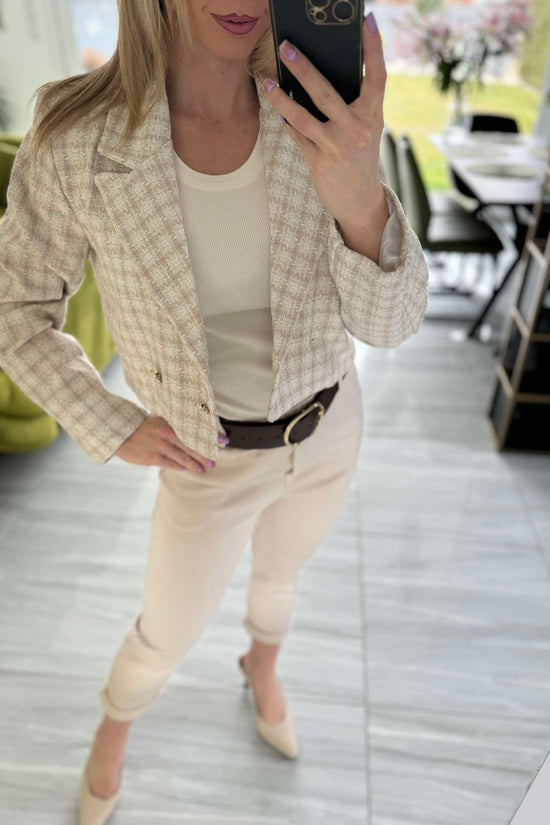 ZÁLI - Buklé boleró arany csillogó szállal. Világos drapp