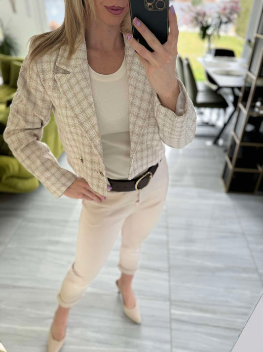 ZÁLI - Buklé boleró arany csillogó szállal. Világos drapp