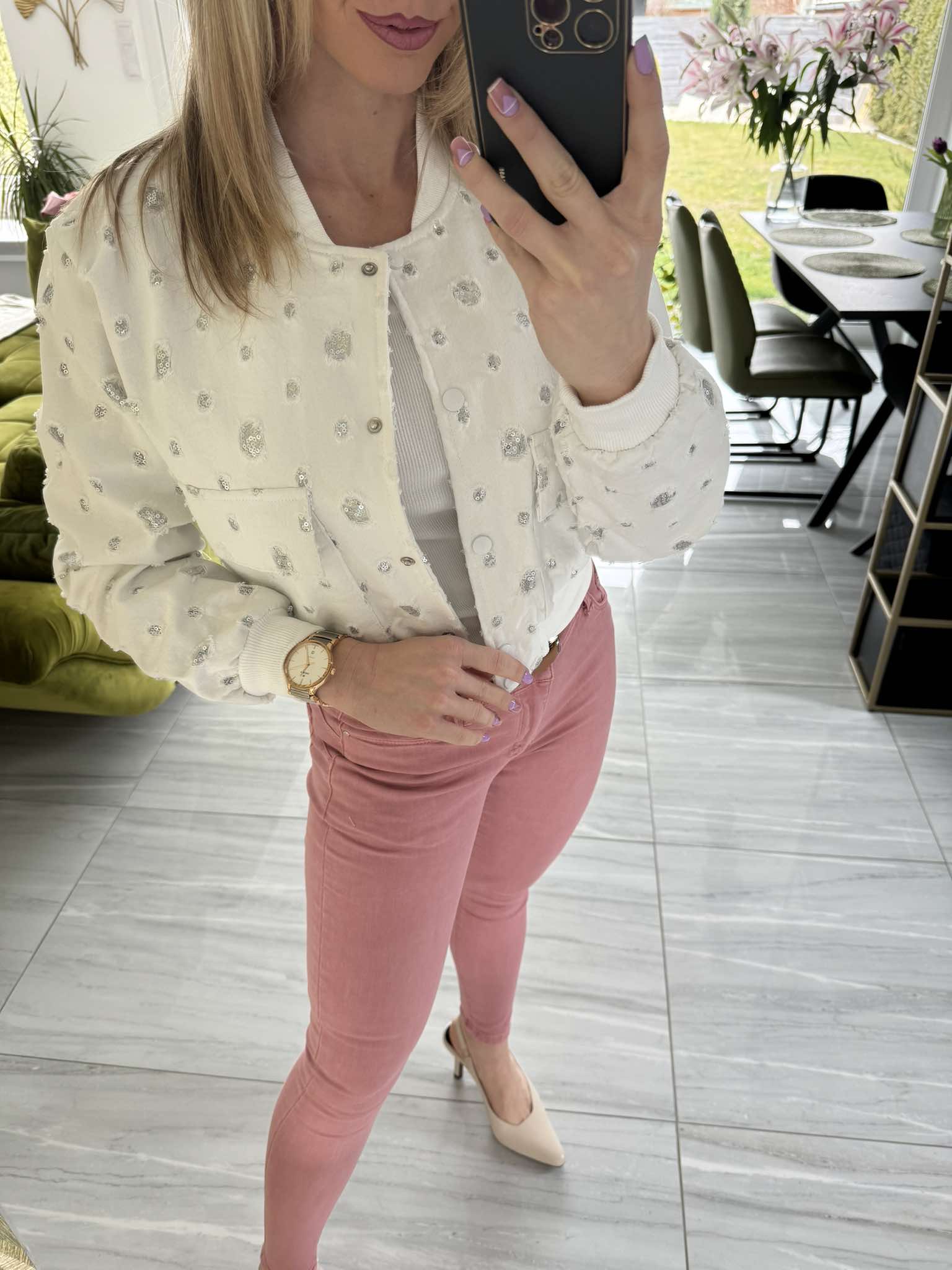 AMY - Ezüst flitteres farmer dzseki