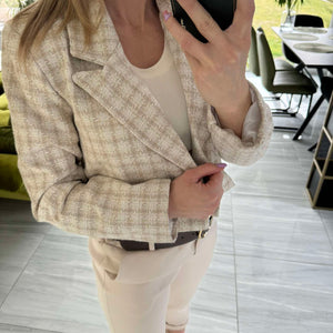 ZÁLI - Buklé boleró arany csillogó szállal. Világos drapp