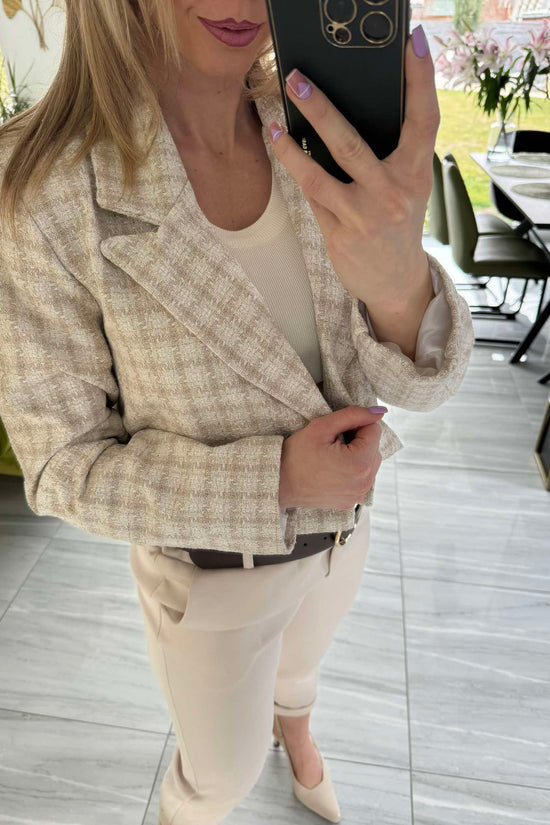 ZÁLI - Buklé boleró arany csillogó szállal. Világos drapp