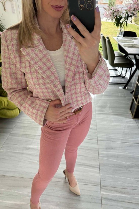 ZÁLI - Buklé boleró arany csillogó szállal. Rózsaszín