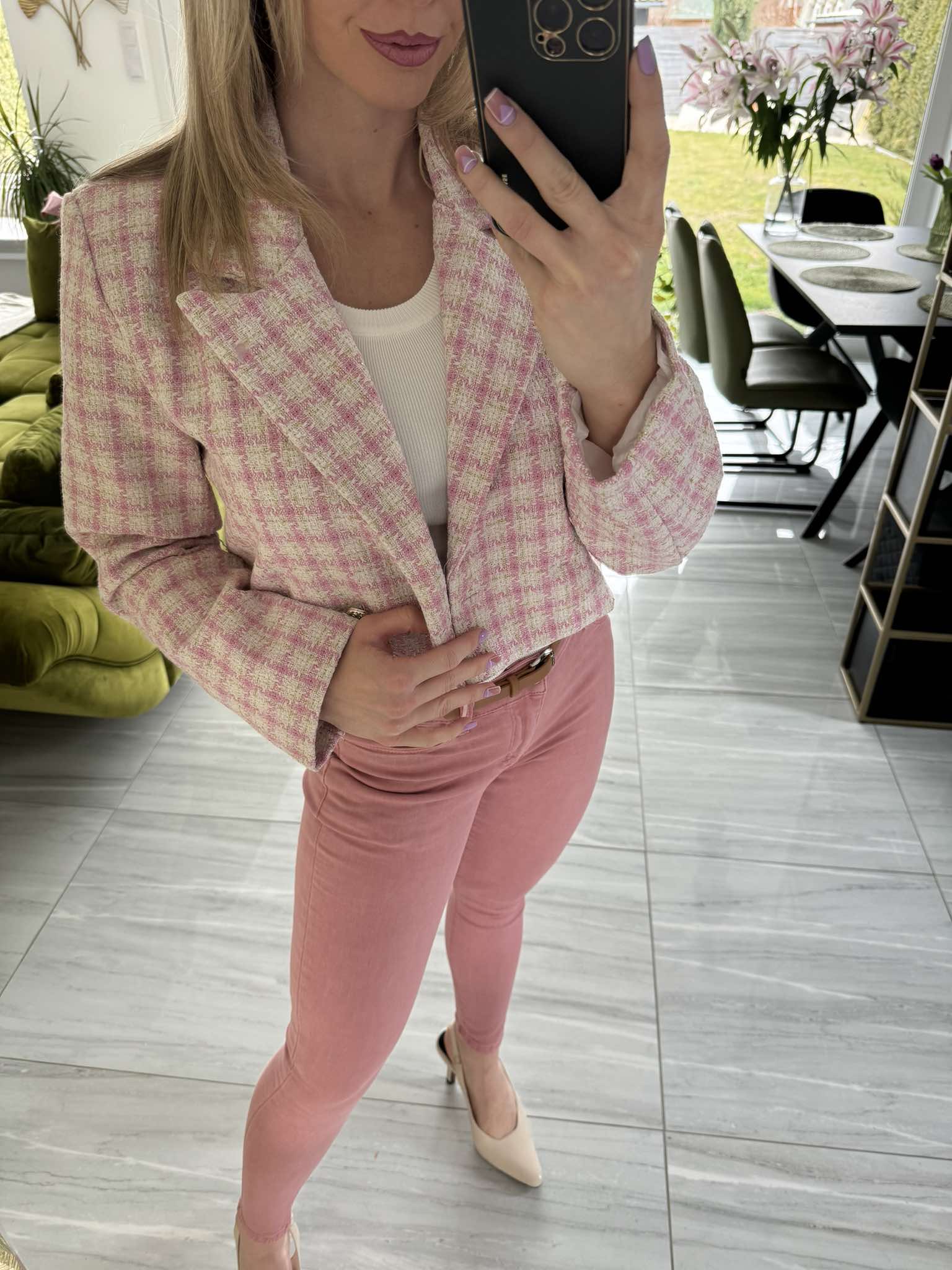 ZÁLI - Buklé boleró arany csillogó szállal. Rózsaszín