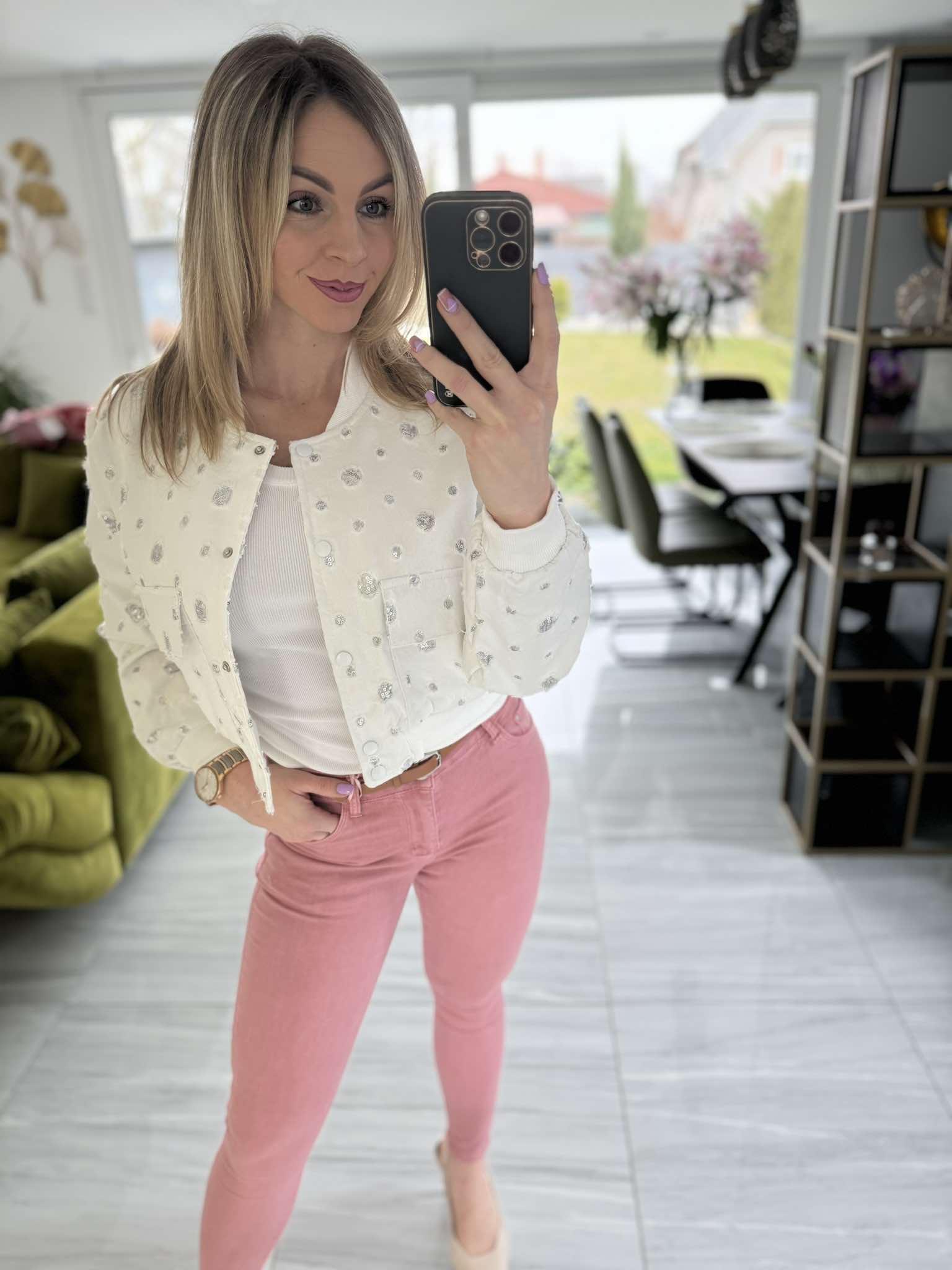 AMY - Ezüst flitteres farmer dzseki