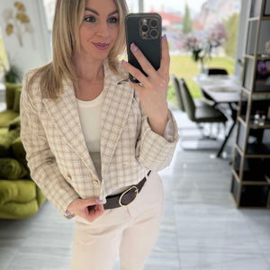 ZÁLI - Buklé boleró arany csillogó szállal. Világos drapp