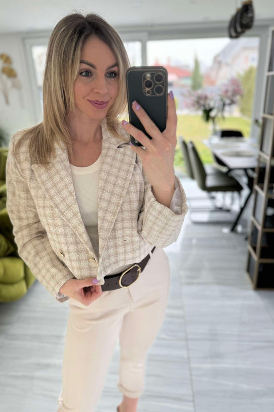 ZÁLI - Buklé boleró arany csillogó szállal. Világos drapp