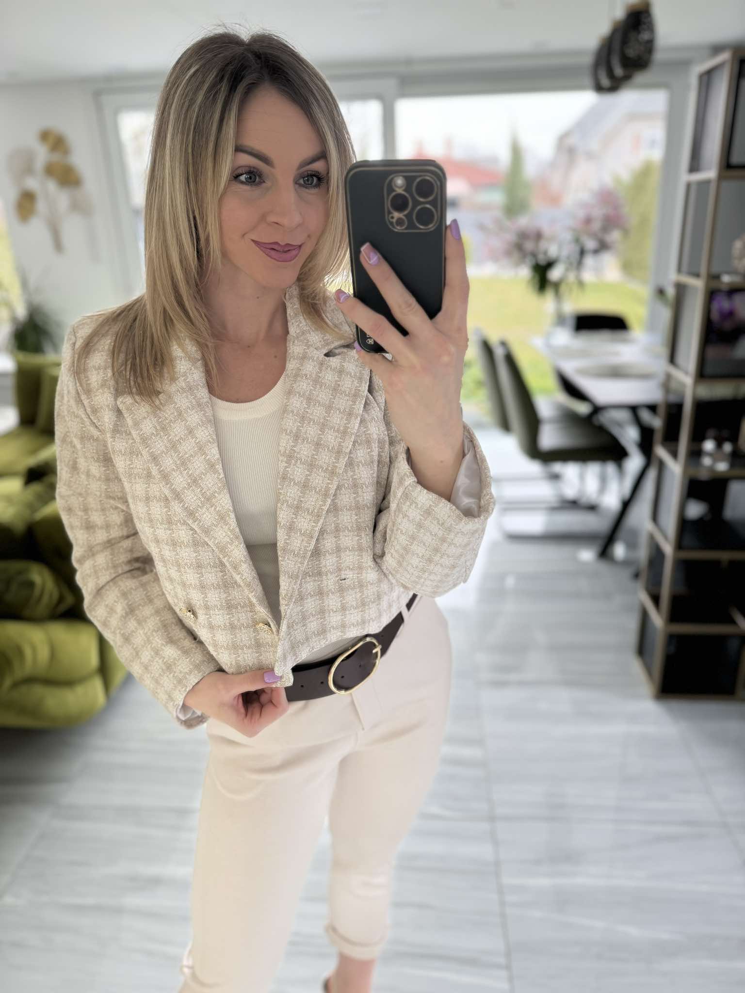 ZÁLI - Buklé boleró arany csillogó szállal. Világos drapp