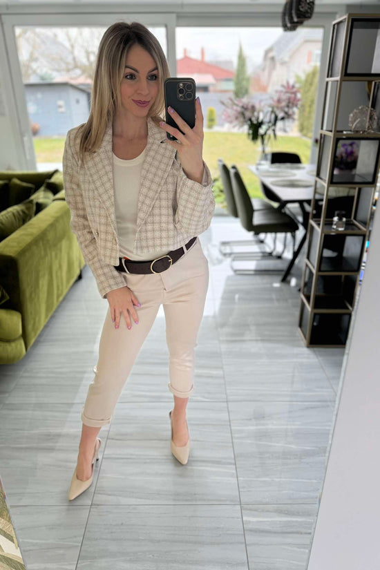 ZÁLI - Buklé boleró arany csillogó szállal. Világos drapp