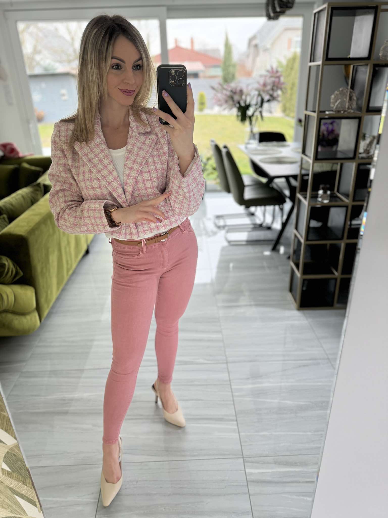 ZÁLI - Buklé boleró arany csillogó szállal. Rózsaszín