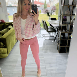 ZÁLI - Buklé boleró arany csillogó szállal. Rózsaszín