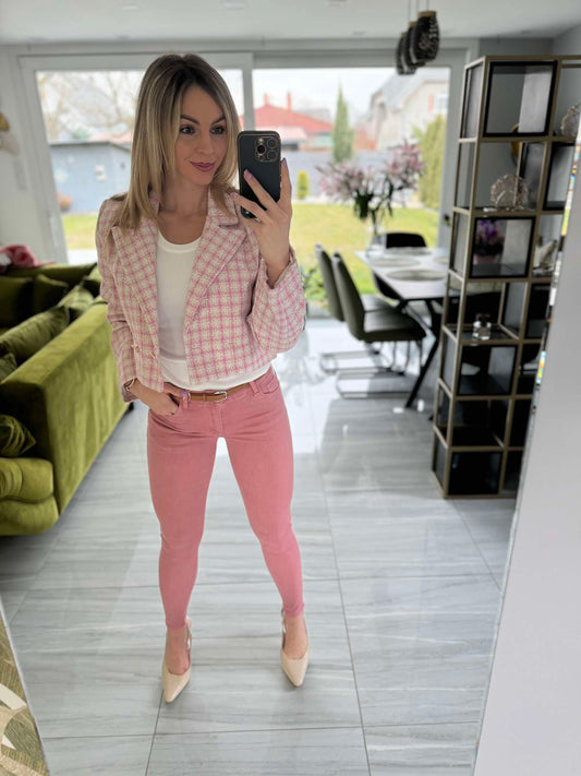 ZÁLI - Buklé boleró arany csillogó szállal. Rózsaszín