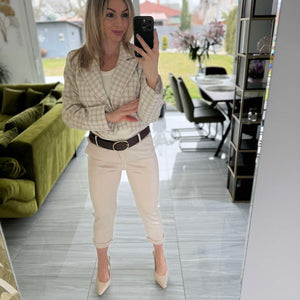 ZÁLI - Buklé boleró arany csillogó szállal. Világos drapp