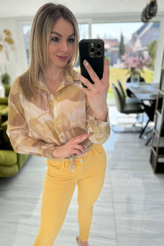 UNI - Mintás áttetsző alkalmi blúz sárga