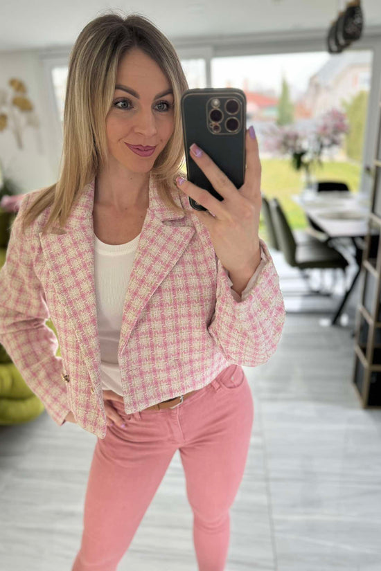 ZÁLI - Buklé boleró arany csillogó szállal. Rózsaszín