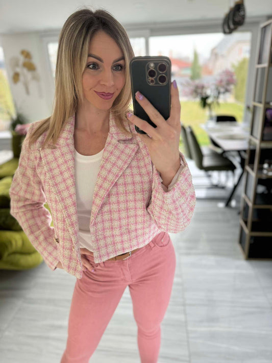 ZÁLI - Buklé boleró arany csillogó szállal. Rózsaszín