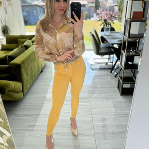 UNI - Mintás áttetsző alkalmi blúz sárga