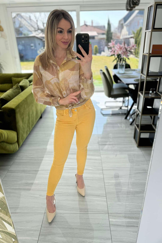 UNI - Mintás áttetsző alkalmi blúz sárga