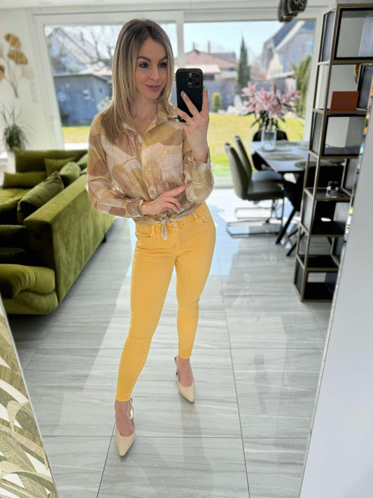 UNI - Mintás áttetsző alkalmi blúz sárga