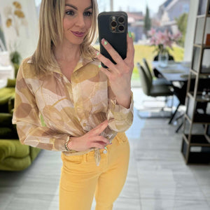 UNI - Mintás áttetsző alkalmi blúz sárga