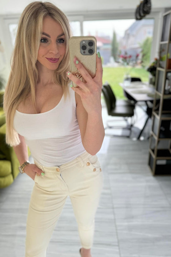 SELIN - Díszgombos boyfriend jeans Krém szín