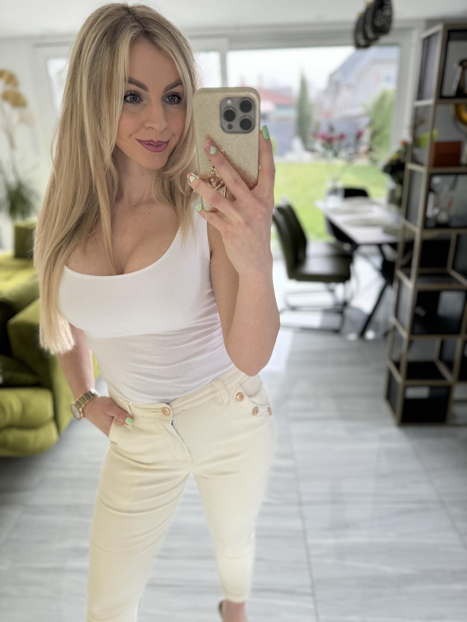 SELIN - Díszgombos boyfriend jeans Krém szín