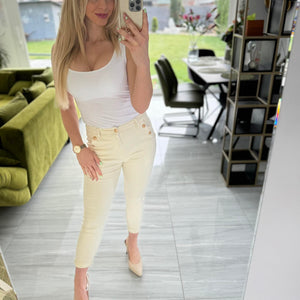 SELIN - Díszgombos boyfriend jeans Krém szín