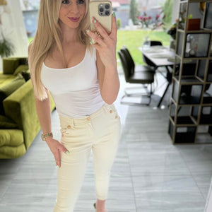 SELIN - Díszgombos boyfriend jeans Krém szín