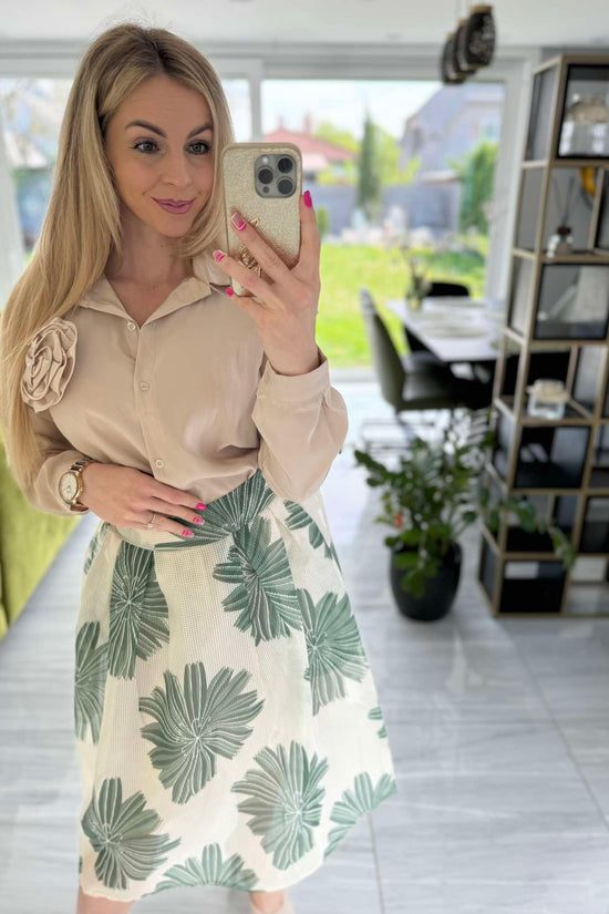 MAYA - Derékban rakott szoknya. Khaki szín