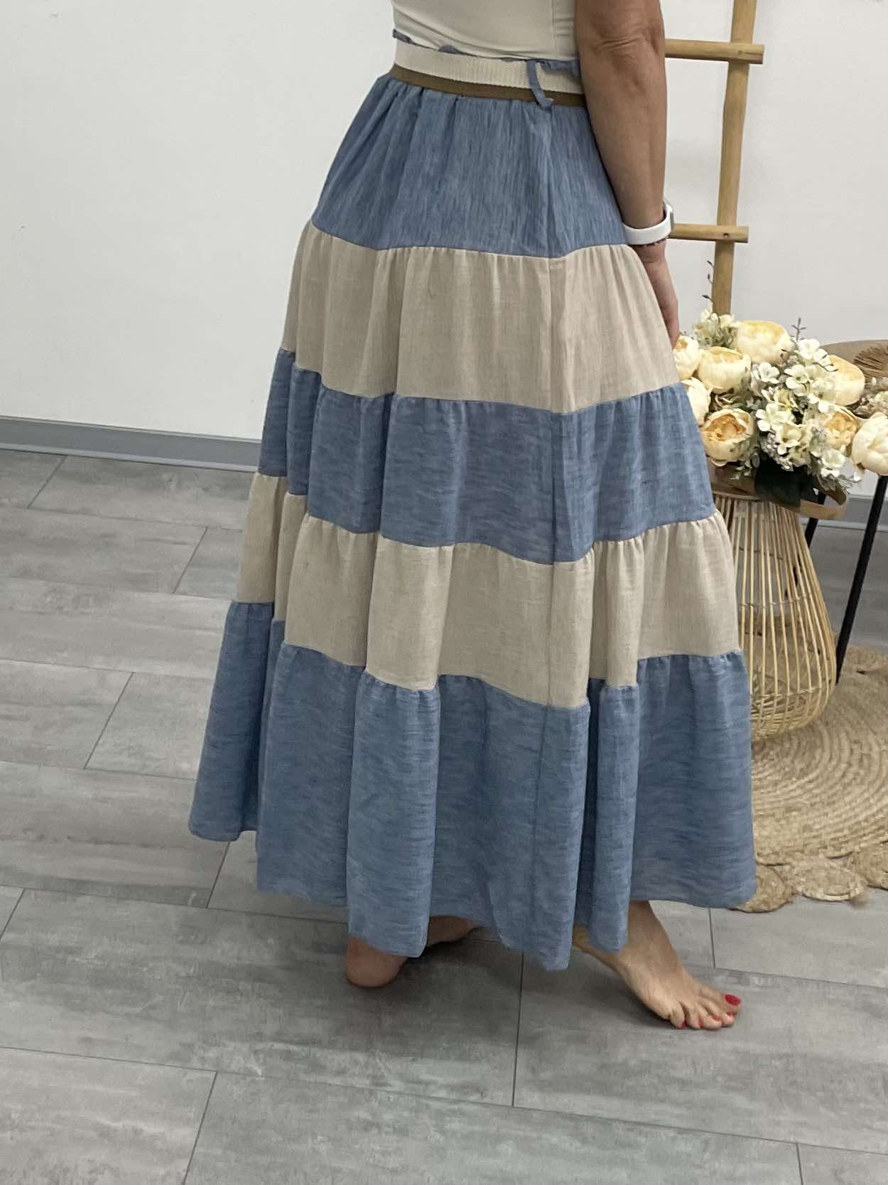 TÍRA - Fodros maxi szoknya. Farmer kék