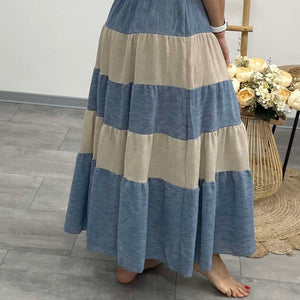 TÍRA - Fodros maxi szoknya. Farmer kék